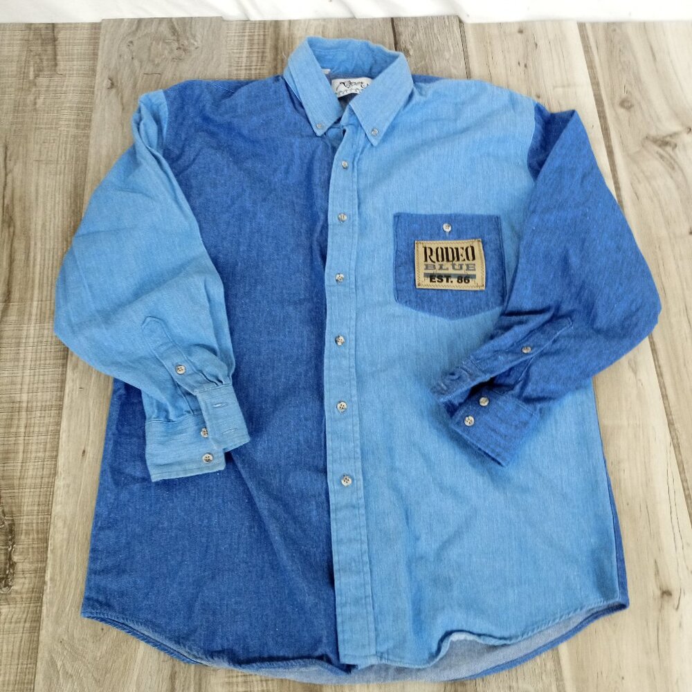 Roper Rodeo Blue Two Tone Denim Button Down Shirt size large - Picture 2 of 5